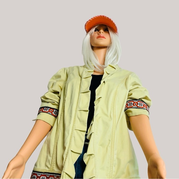 Colorful Upcycled Yellow Jacket with Large Skull Embellishments - Picture 7 of 7